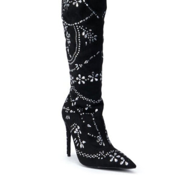 AZALEA WANG " PIECES OF A DREAM " STILETTO BOOT IN BLACK SUEDE(BRAND NEW !!!!!!! - Picture 3 of 10